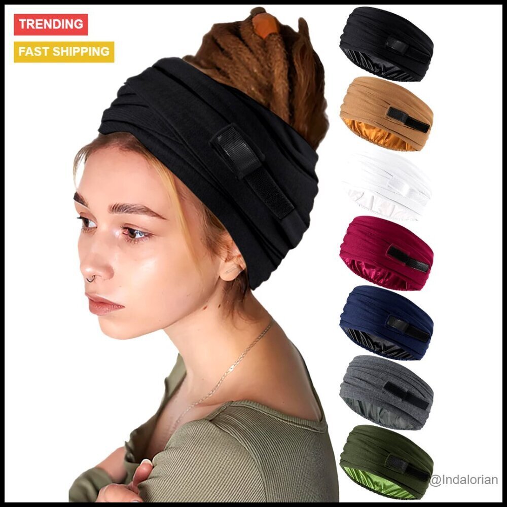 Satin Lined Open Turban Headband Stretchy Unisex Sports Fitness Workout Hairband